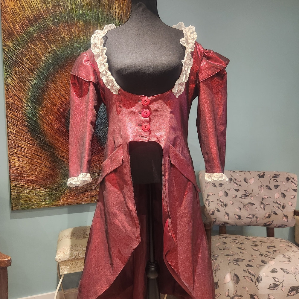 Elegant Red High-Low Jacket with Lace Trim